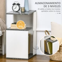 HOMCOM Mesita de Noche Mesa Auxiliar con 2 Estantes para Dormitorio Salón Estilo Moderno 35x29,5x60 cm Gris y Blanco(m-5)