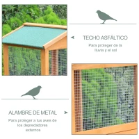 PawHut Jaula para Pájaros Grande de Madera de Abeto con 2 Puertas Bandeja Extraíble y Techo Asfáltico 68x63x165cm Madera(m-7)