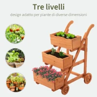 Outsunny Fioriera da Balcone Verticale a 3 Livelli, Carrello Porta Piante da Esterno Portafiori in Legno con Foro di Drenaggio e 4 Ruote, 48 x 82 x 89.5cm(m-4)