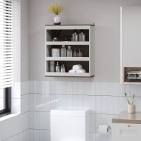 kleankin Armario de Baño de Pared Moderno Mueble Colgante Multifuncional con 3 Estantes 50x20x56 cm Blanco y Nogal(m-2)