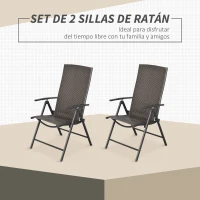 Outsunny Set de 2 Sillas Plegables de Ratán Jardín con Respaldo Alto y Ajustable de 7 Posiciones para Patio Terraza Exteriores 57x67,5x104 cm Gris(m-4)
