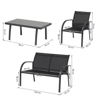 Conjunto Set Muebles de Jardín para Interiores y Exteriores 4 Piezas Incluye Una Mesa 84x44x36cm Dos Sillones 67x60x76 cm y Una Sofá 67x110x76 cm Estilo Elegante Negro(m-3)
