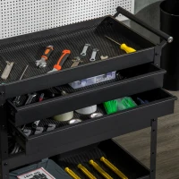 DURHAND Carro de Herramientas para Taller con Ruedas 2 Cajones y 3 Estantes para Garaje Mecánico Casa 76,5x39x79 cm Negro(m-9)