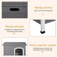 PawHut Caseta para Perros de Madera Jaula Casa para Mascotas con Puerta de Alambre con Cerradura y Asas Huecas Laterales para Interior y Exterior 80x55x53,5 cm Gris(m-6)