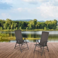 Outsunny Set de 2 Sillas Plegables de Ratán Jardín con Respaldo Alto y Ajustable de 7 Posiciones para Patio Terraza Exteriores 57x67,5x104 cm Gris(m-8)