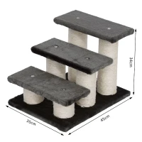 PawHut Escalera de 3 Peldaños para Mascotas con Cubierta Suave Poste Rascador Escaleras Auxiliar de Animales Pequeños 45x35x34 cm Gris(m-3)