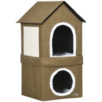PawHut Casa para Gatos Doble con Cojines y Almohadillas Rascadoras Uso Junto o por Separado 40x41x75 cm Marrón(m-1)