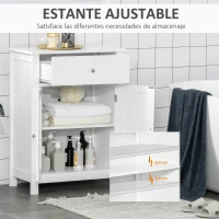 kleankin Armario de Baño con 1 Cajón 2 Puertas y Estante Interior Ajustable Mueble Auxiliar de Almacenaje Multifuncional para Salón Cocina Antivuelco 60x30x80 cm Blanco(m-5)