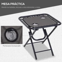 Outsunny Set de 2 Sillas de Gravedad Cero Plegables 90x65x110 cm y Mesa Auxiliar 50x50x50 cm con 2 Portavasos Sillas Reclinables con Reposacabezas para Jardín Terraza Gris(m-5)