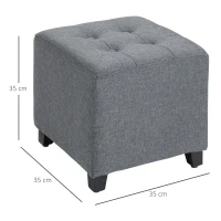HOMCOM Taburete Bajo Otomana Reposapiés Acolchado con Patas de Madera Maciza Diseño de Botones 35x35x35 cm Gris(m-3)
