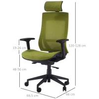 Vinsetto Silla de Oficina Giratoria Silla de Escritorio Ergonómica con Altura Ajustable Reposabrazos Reposacabezas Regulables y Respaldo Alto de Malla 66,5x66x120-128 cm Verde(m-3)