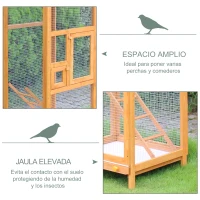 PawHut Jaula para Pájaros Grande de Madera de Abeto con 2 Puertas Bandeja Extraíble y Techo Asfáltico 68x63x165cm Madera(m-6)