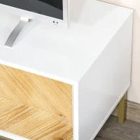 HOMCOM Mueble de TV Mesa de Salón para Televisión de hasta 60 Pulgadas con Estantes y Armarios con Puertas Cierre Pop-up Moderno 120x40x44,6 cm Blanco y Madera Natural(m-4)