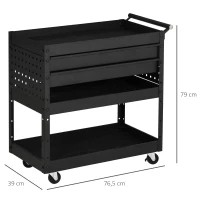 DURHAND Carro de Herramientas para Taller con Ruedas 2 Cajones y 3 Estantes para Garaje Mecánico Casa 76,5x39x79 cm Negro(m-3)