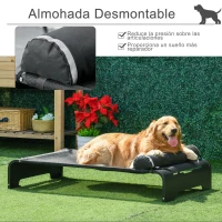 PawHut Cama Elevada para Mascotas Perros Gatos Tela Transpirable con Almohada Extraíble Exterior Interior Jardín Terraza 122x72x30 cm Negro(m-5)