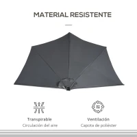 Outsunny Sombrilla de Jardín con 24 Luces LED Solar 270x135x240 cm Parasol Semicircular con Manivela para Balcón Terraza Gris(m-7)