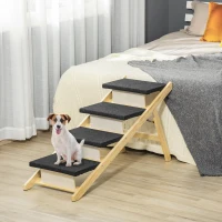 PawHut Escalera de Madera para Perros Plegable 2 en 1 Rampa para Mascotas con 4 Escalones Antideslizantes para Acceso al Sofá y Cama Alta 122x44x62 cm Negro y Natural(m-2)