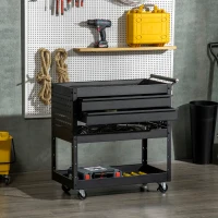 DURHAND Carro de Herramientas para Taller con Ruedas 2 Cajones y 3 Estantes para Garaje Mecánico Casa 76,5x39x79 cm Negro(m-8)
