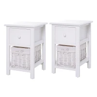 HOMCOM Conjunto de 2 Mesillas de Noche Multifuncional Mesa Auxiliar para Salón Dormitorio con 1 Cajón 1 Cesto Diseño Clásico Gran Espacio para Almacenaje Blanco 28x31x45cm(m-1)