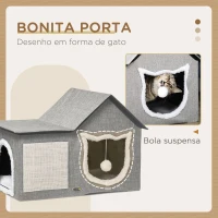 PawHut Casa para Gatos com Almofada para Arranhar almofada Macia e Bola Suspensa 65x41x45,5 cm Cinza(m-6)