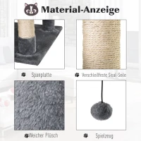 PawHut Katzen Kratzbaum groß 145 cm, Katzenbaum mit Hängematte, Kletterbaum für Katzen, Katzenkratzbaum Höhle Katzenmöbel mit Sisalstämmen, Hellgrau(m-8)