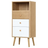 HOMCOM boekenplank wandplank staand plank scheidingswand decor plank kast meerdere vakken met lades opbergvak kantelvast design spaanplaat wit + naturel 40 x 29 x 90 cm(m-10)