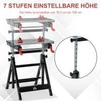 HOMCOM  Werktisch Spanntisch Werkbank mit den Kurbelarmen 100 kg Belastbarkeit Arbeitstisch Arbeitsplatte höhenverstellbarer Tisch Metall Aluminium Silber+Schwarz+Rot 60 x 59 x 77-107 cm(m-6)