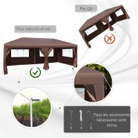 Outsunny Tonnelle Barnum Pliant Pop-up 6L x 3l x 2,5H m 6 parois latérales Amovibles 4 fenêtres + Sac de Transport Chocolat(m-6)