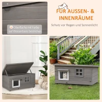 PawHut Buiten Kattenhuis Groot Modern Luxe Sparhout met Raam voor Katten Grijs Zwart(m-5)