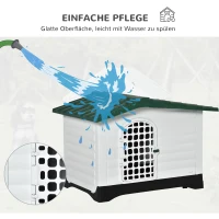 PawHut Outdoor Hundehütte Hundehaus Haustierzubehör Hundezubehör Tierbedarf mit Dachluke Tor Unterschlupf für mittelgroße Hunde Luftzirkulation Kunststoff PP Grün+Schwarz+Weiß 111 x 84 x 80 cm(m-6)