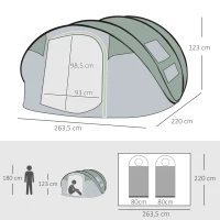 Outsunny Tent voor 4-5 personen, kampeertent met haringen, koepeltent, polyester, groen(m-3)