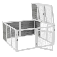 PawHut ren ren met klapdak, verhoogde vloer, konijnenhok met dakraam, klein dier, dennenhout, metaal, grijs 120 x 120 x 60 cm(m-1)