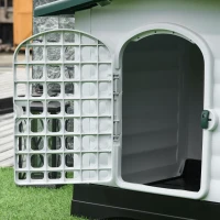 PawHut Outdoor Hundehütte Hundehaus Haustierzubehör Hundezubehör Tierbedarf mit Dachluke Tor Unterschlupf für mittelgroße Hunde Luftzirkulation Kunststoff PP Grün+Schwarz+Weiß 111 x 84 x 80 cm(m-9)