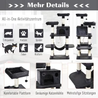 PawHut kattenboom kattenhuis hangmat met sisalpalen pluchen speelbal, donkergrijs(m-6)