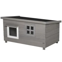 PawHut Buiten Kattenhuis Groot Modern Luxe Sparhout met Raam voor Katten Grijs Zwart(m-11)