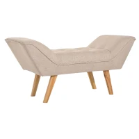 HOMCOM® gepolsterde bank retro zitbank linnen houten voeten zitkist kruk, linnen + hout, beige, 117x46x55cm(m-4)
