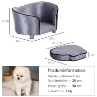 PawHut Luksusowa sofa dla psa sofa dla kota sofa dla zwierząt kanapa dla psa kanapa łóżko dla psa legowisko dla psa(m-3)