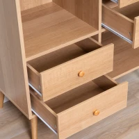 HOMCOM Beistellschrank Sideboard Küchenschrank Kommode mit 1 offenen Fächern 4 Schubladen für Wohnzimmer Skandi-Design Natur+Weiß 80 x 39 x 80 cm(m-7)