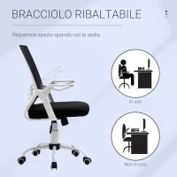 Vinsetto Sedia da Ufficio Ergonomica con Braccioli e Supporto Lombare, Poltrona Ufficio Girevole e Altezza Regolabile in Tessuto Nero(m-6)