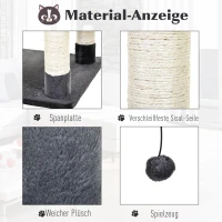 PawHut kattenboom kattenhuis hangmat met sisalpalen pluchen speelbal, donkergrijs(m-4)