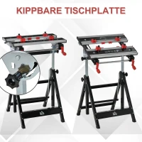 HOMCOM  Werktisch Spanntisch Werkbank mit den Kurbelarmen 100 kg Belastbarkeit Arbeitstisch Arbeitsplatte höhenverstellbarer Tisch Metall Aluminium Silber+Schwarz+Rot 60 x 59 x 77-107 cm(m-8)
