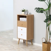 HOMCOM boekenplank wandplank staand plank scheidingswand decor plank kast meerdere vakken met lades opbergvak kantelvast design spaanplaat wit + naturel 40 x 29 x 90 cm(m-9)