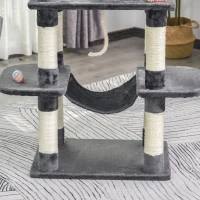 PawHut kattenboom kattenhuis hangmat met sisalpalen pluchen speelbal, donkergrijs(m-9)