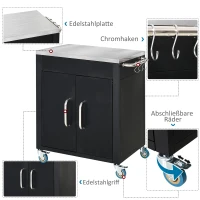 HOMCOM Keukeneiland met wielen, 86x50x84,5cm, keukenwagen voor gezinskeuken, zwart(m-5)