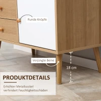 HOMCOM Beistellschrank Sideboard Küchenschrank Kommode mit 1 offenen Fächern 4 Schubladen für Wohnzimmer Skandi-Design Natur+Weiß 80 x 39 x 80 cm(m-5)