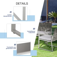 Outsunny Zestaw mebli ogrodowych czteroczęściowy komplet stół z krzesłami sofa poduszki siedziska stolik kawowy stal szary(m-6)