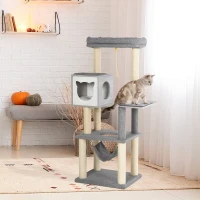 PawHut krabpaal kattenboom klimboom voor katten Multi-activity center E1 spaanplaat(m-10)