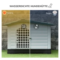 PawHut Outdoor Hundehütte Hundehaus Haustierzubehör Hundezubehör Tierbedarf mit Dachluke Tor Unterschlupf für mittelgroße Hunde Luftzirkulation Kunststoff PP Grün+Schwarz+Weiß 111 x 84 x 80 cm(m-5)