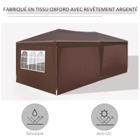 Outsunny Tonnelle Barnum Pliant Pop-up 6L x 3l x 2,5H m 6 parois latérales Amovibles 4 fenêtres + Sac de Transport Chocolat(m-4)