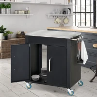 HOMCOM Keukeneiland met wielen, 86x50x84,5cm, keukenwagen voor gezinskeuken, zwart(m-10)